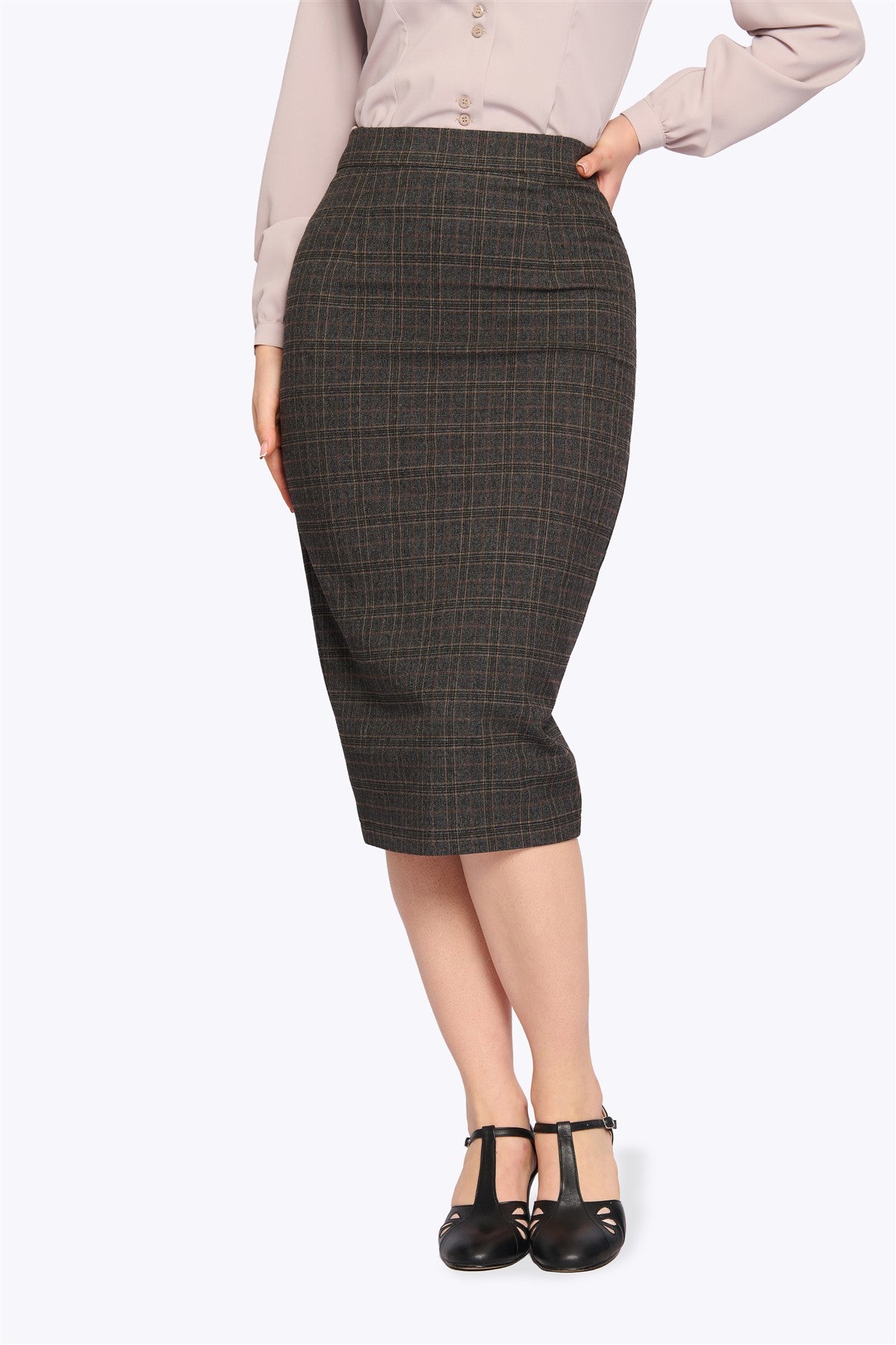 Women's Vintage Check Wiggle Pencil Skirt in Brown