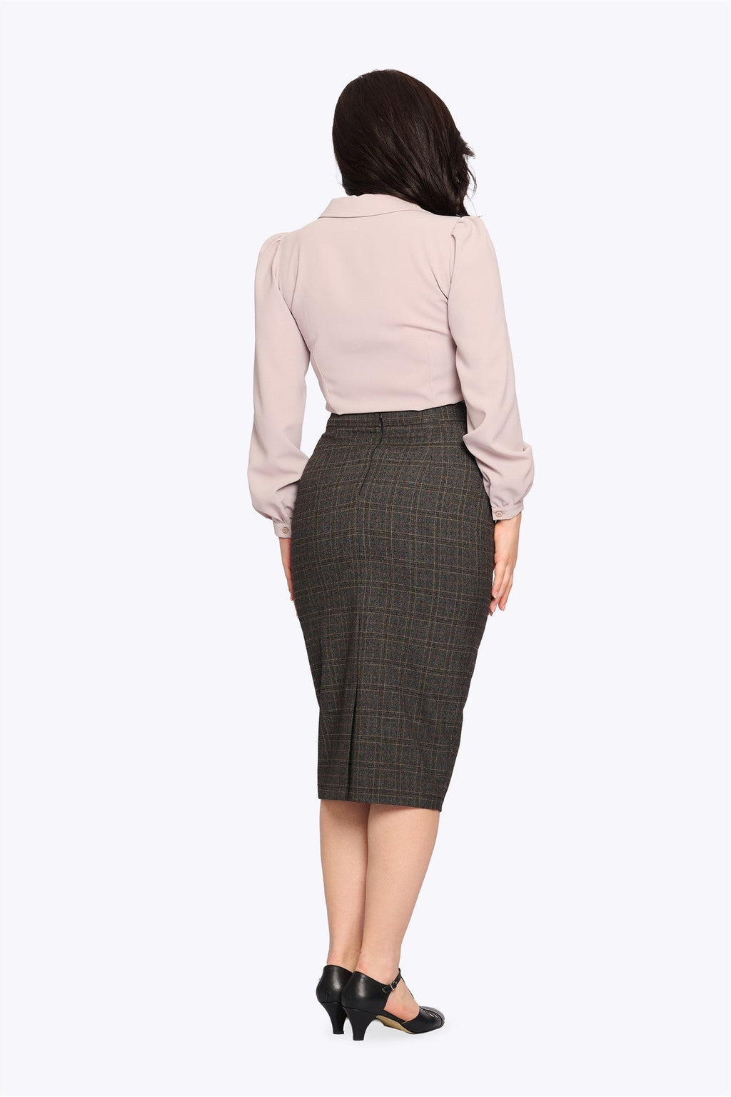 Women's Vintage Check Wiggle Pencil Skirt in Brown