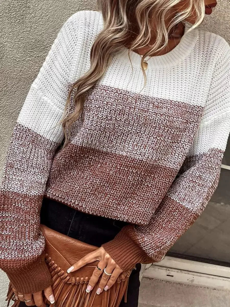 Women's Colour-Block Long-Sleeve Knit Jumper