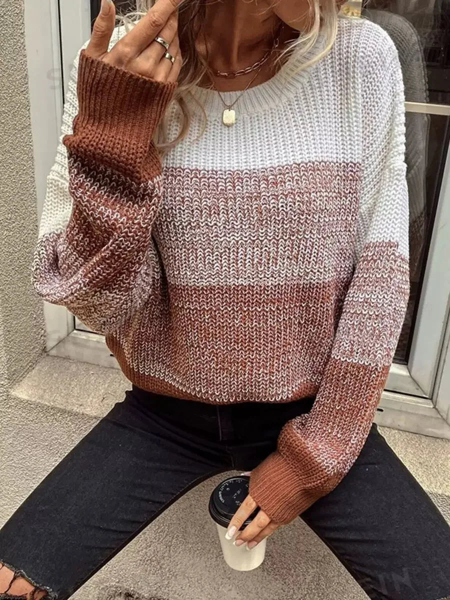 Women's Colour-Block Long-Sleeve Knit Jumper