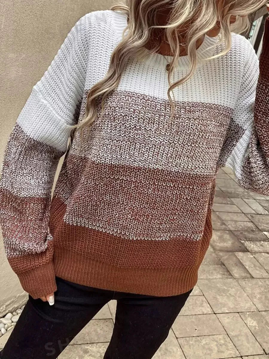 Women's Colour-Block Long-Sleeve Knit Jumper