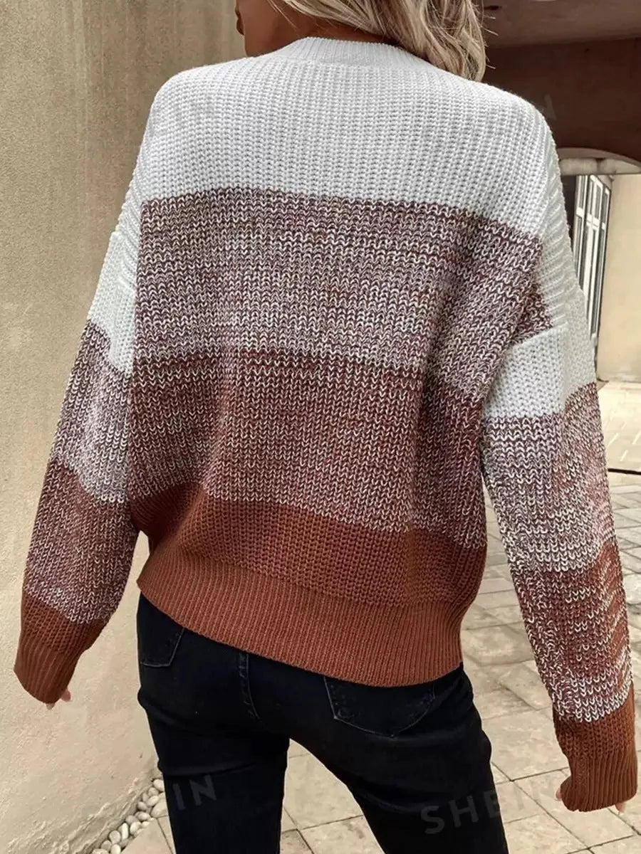 Women's Colour-Block Long-Sleeve Knit Jumper
