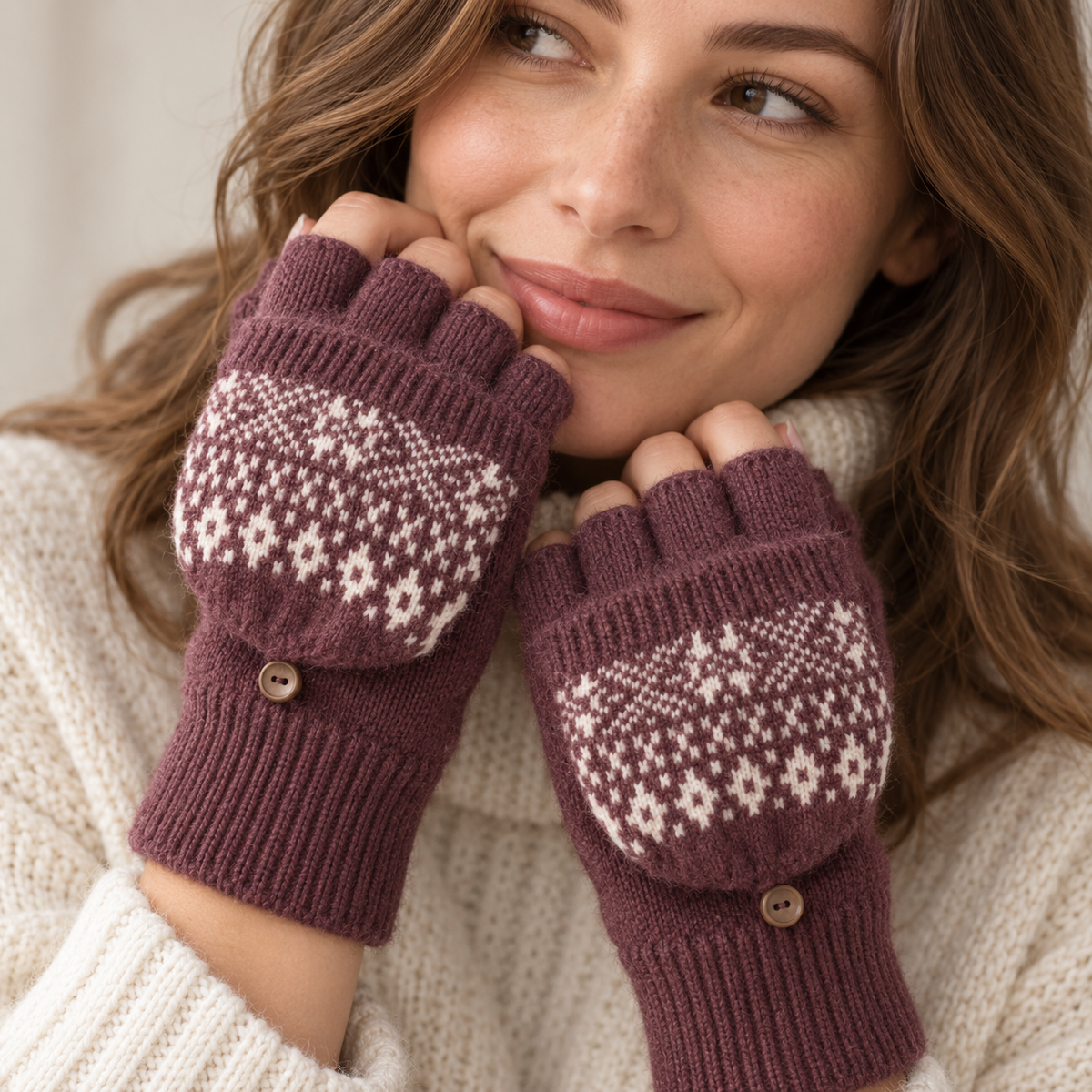 Women's Convertible Fair Isle Knit Flip-Top Mittens