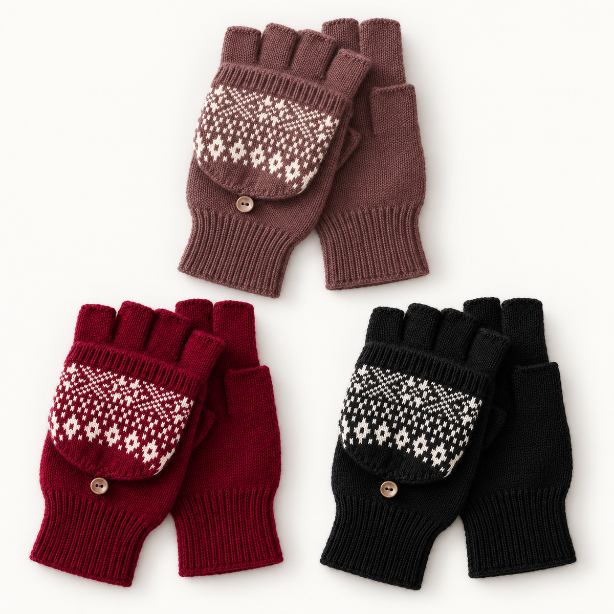 Women's Convertible Fair Isle Knit Flip-Top Mittens