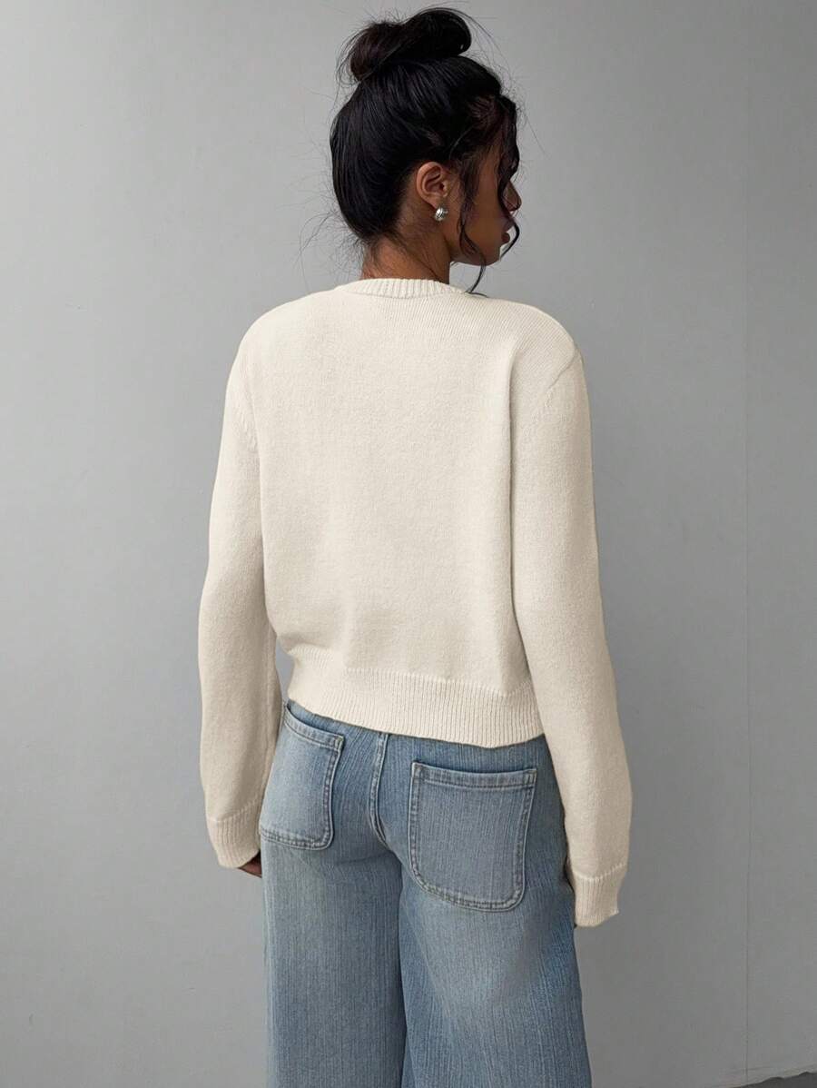Women's Cropped Button-Front Ribbed Knit Cardigan