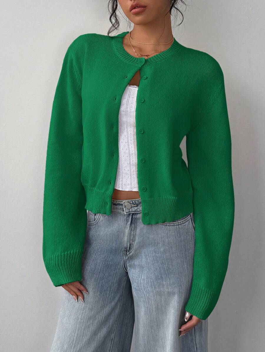 Women's Cropped Button-Front Ribbed Knit Cardigan