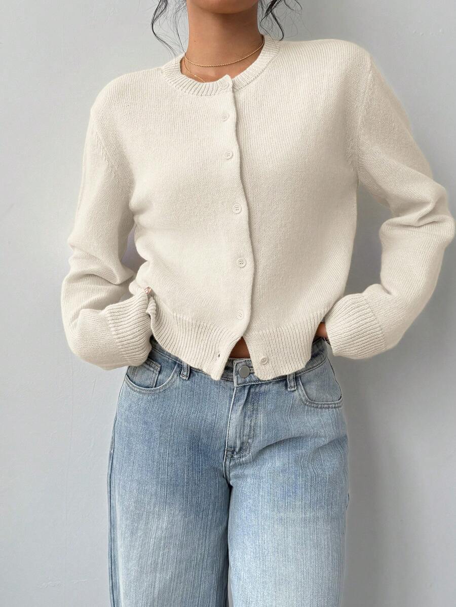 Women's Cropped Button-Front Ribbed Knit Cardigan