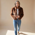 Women's Cropped Faux Fur Jacket with Stand Collar