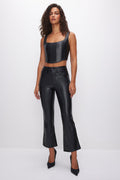 Women's High-Rise Cropped Faux Leather Bootcut Pants in Black