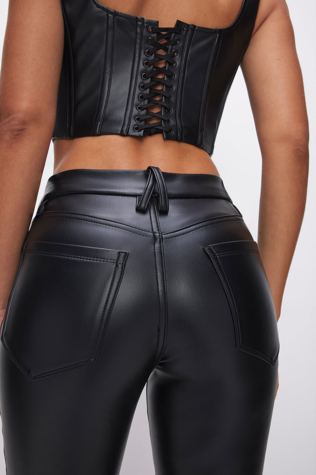 Women's High-Rise Cropped Faux Leather Bootcut Pants in Black