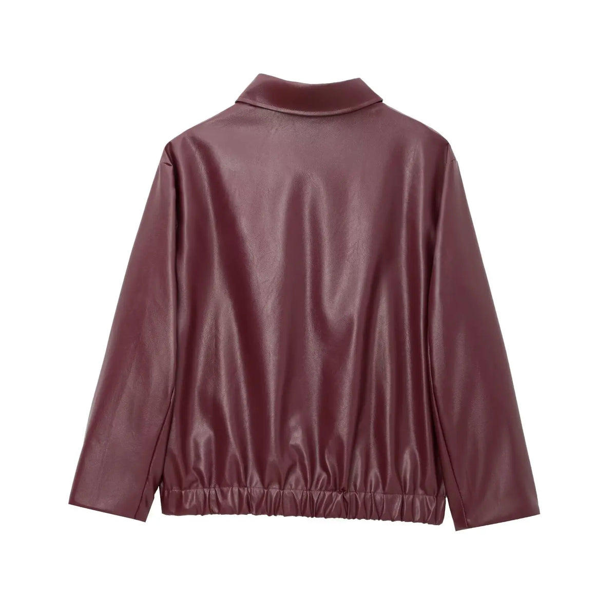 Women's Cropped Faux Leather Zip Jacket in Burgundy