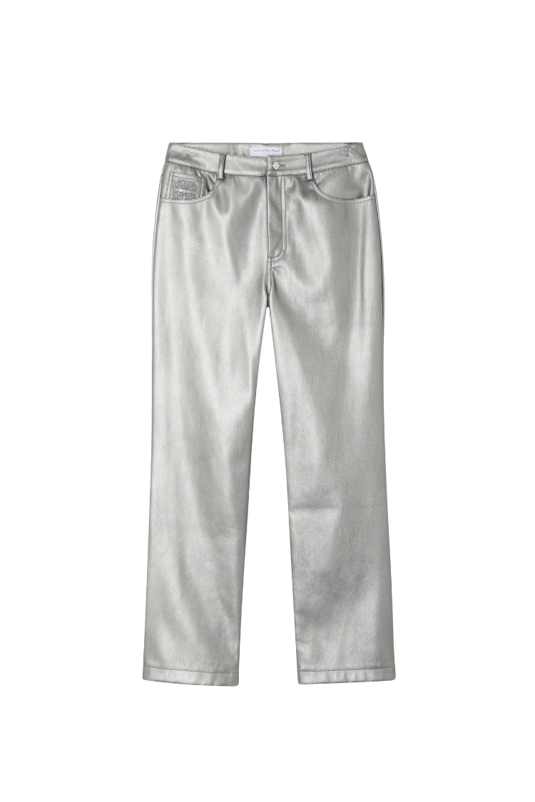 Women's Metallic Cropped Straight-Leg Faux Leather Pants in Silver