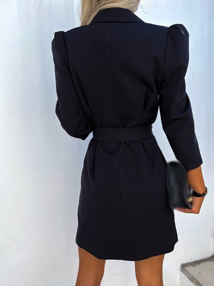 Women's Double-Breasted Puff Sleeve Blazer Dress