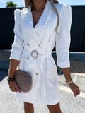 Women's Double-Breasted Puff Sleeve Blazer Dress