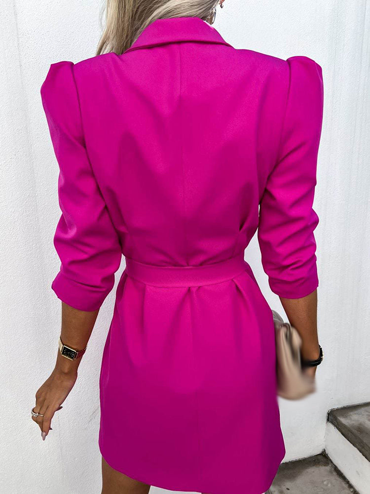 Women's Double-Breasted Puff Sleeve Blazer Dress