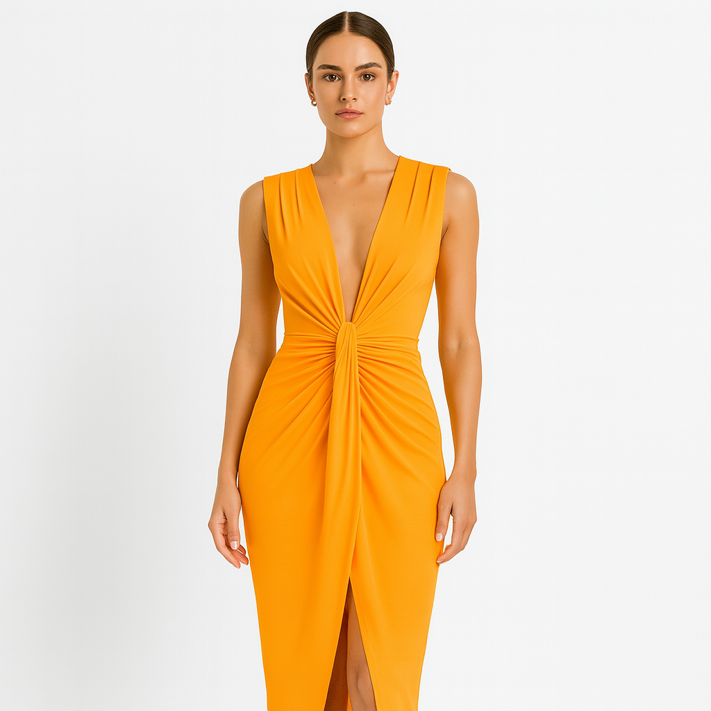 Women's Draped Deep V-Neck Evening Dress