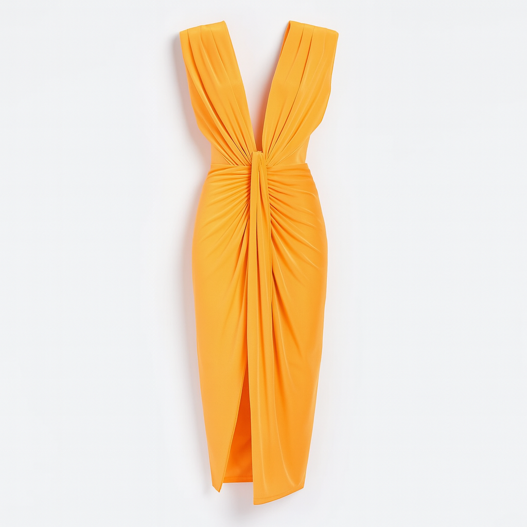Women's Draped Deep V-Neck Evening Dress