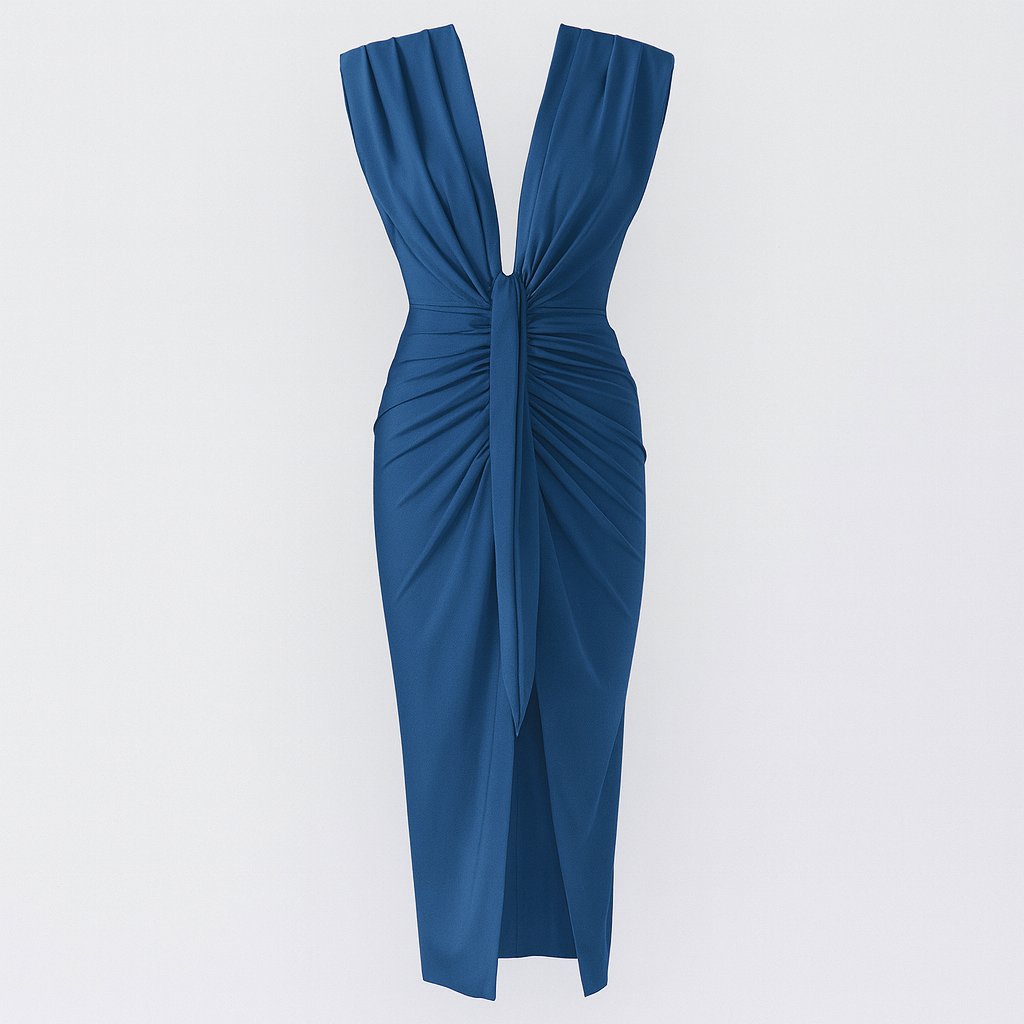 Women's Draped Deep V-Neck Evening Dress