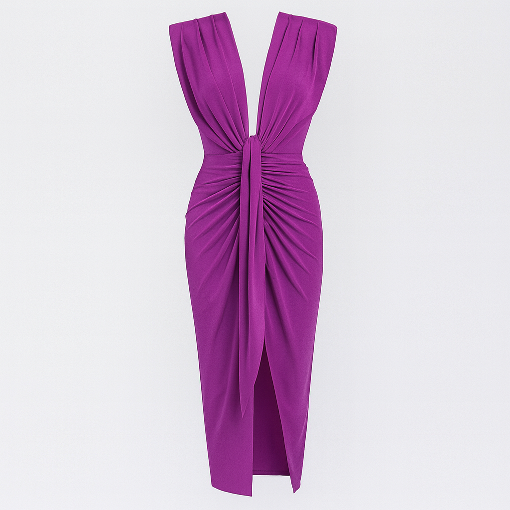 Women's Draped Deep V-Neck Evening Dress