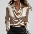 Women's Satin Draped Neck Collared Blouse