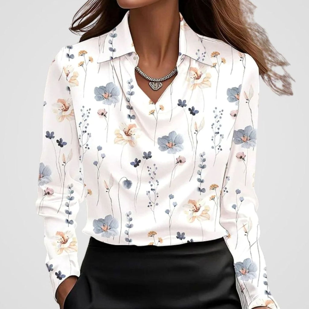 Women's Satin Draped Neck Collared Blouse