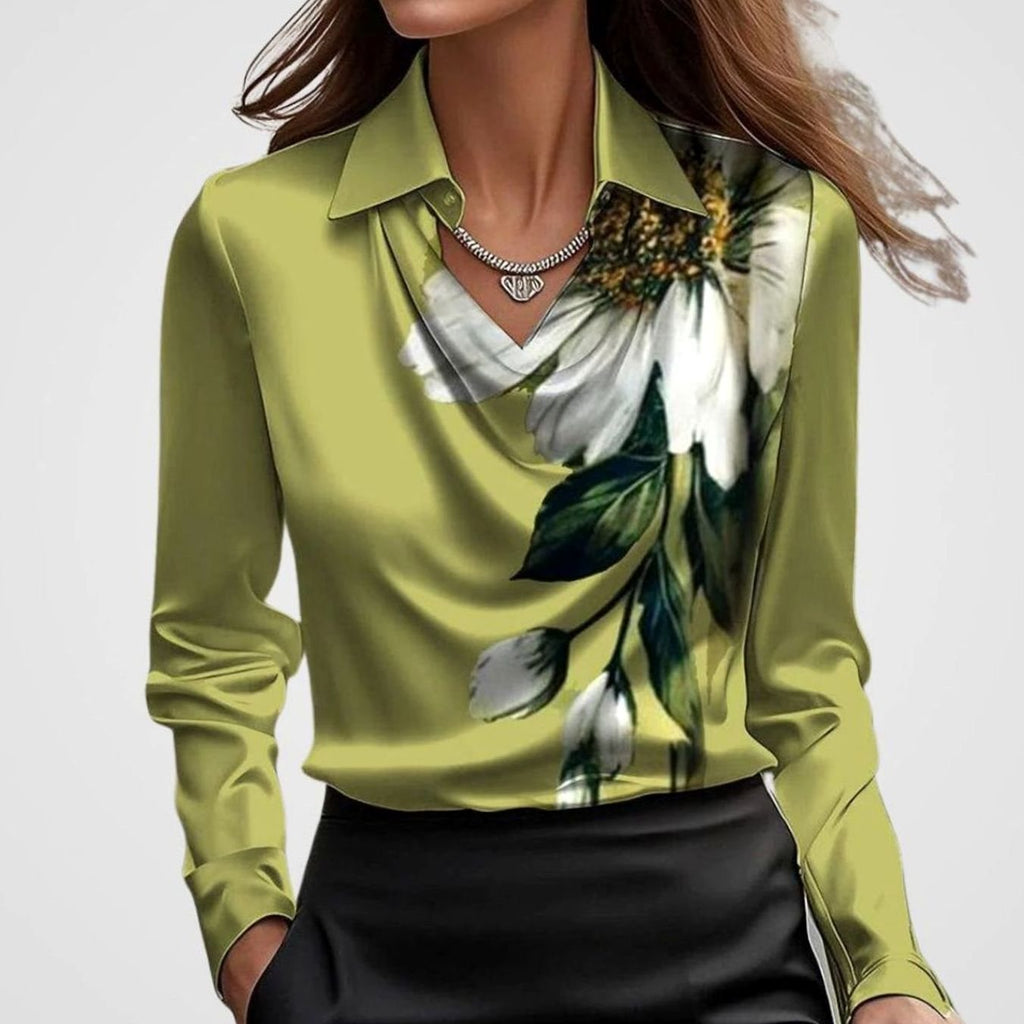 Women's Satin Draped Neck Collared Blouse