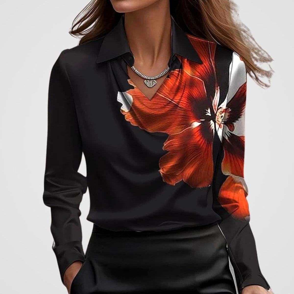 Women's Satin Draped Neck Collared Blouse