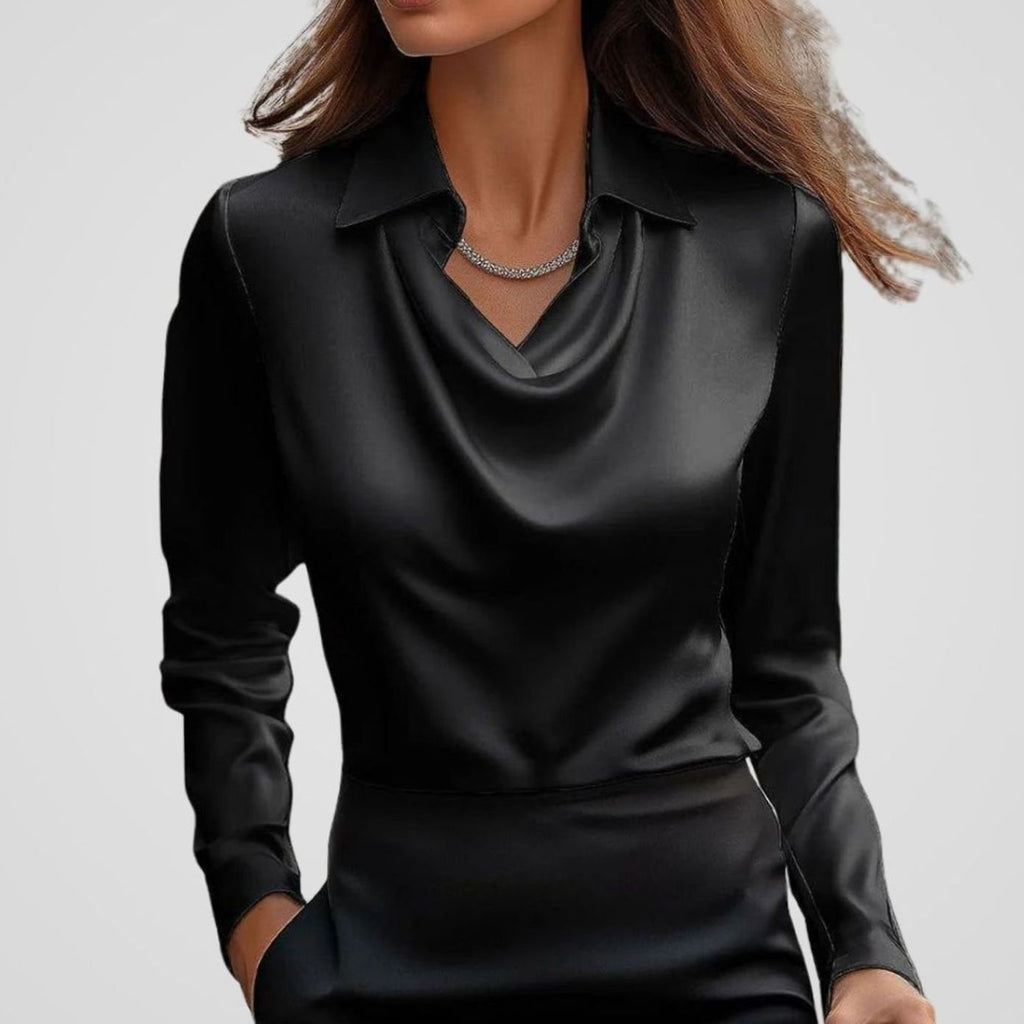 Women's Satin Draped Neck Collared Blouse