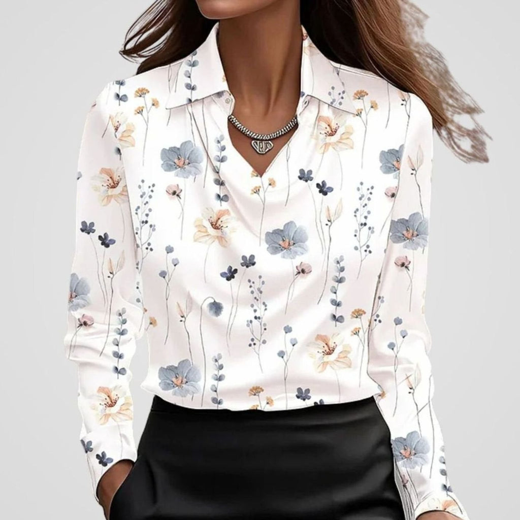 Women's Satin Draped Neck Collared Blouse