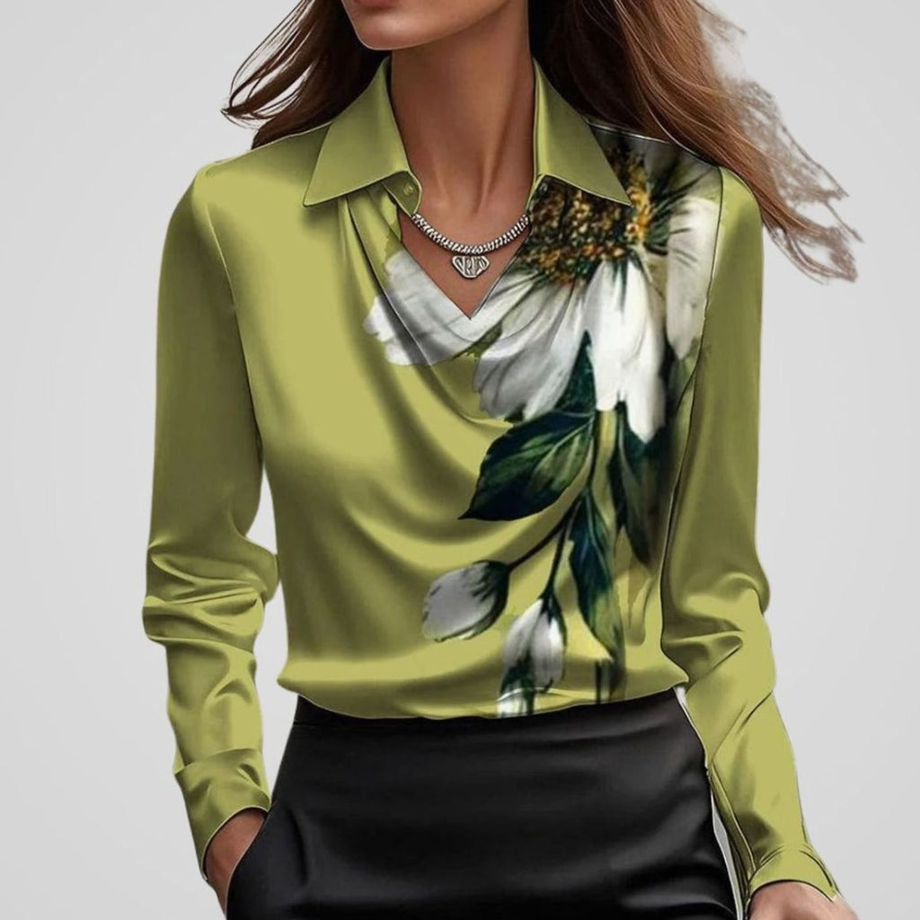 Women's Satin Draped Neck Collared Blouse