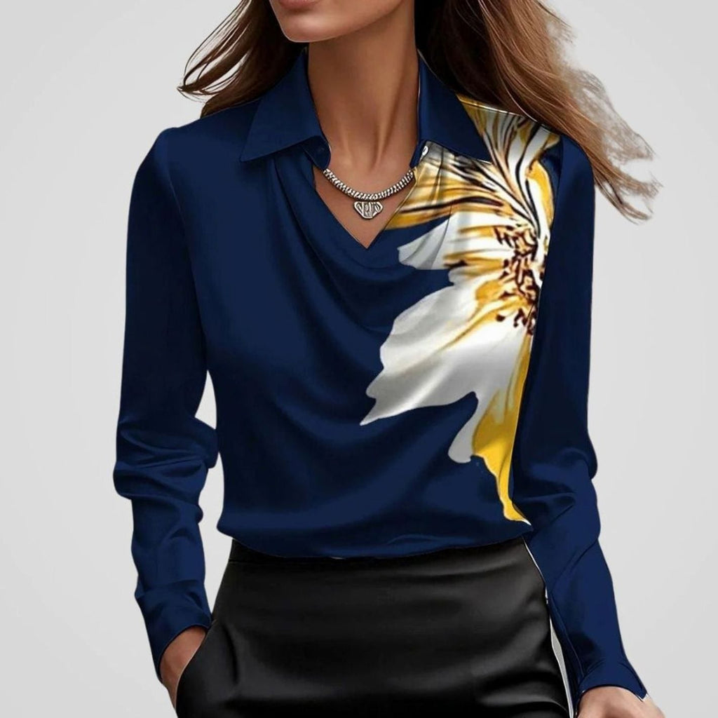 Women's Satin Draped Neck Collared Blouse