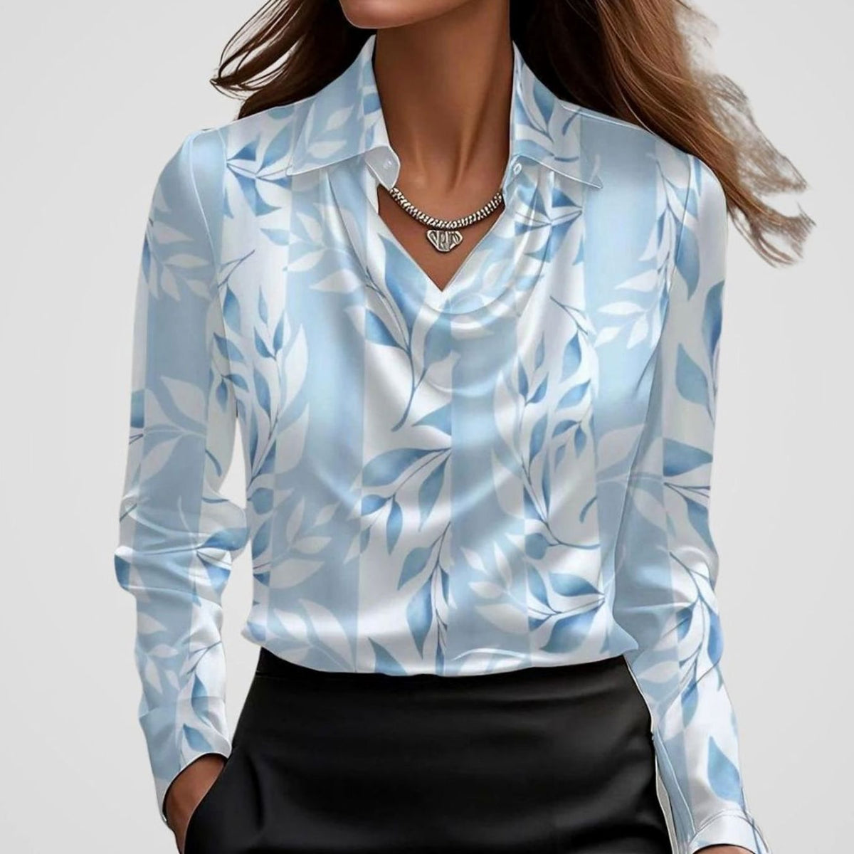 Women's Satin Draped Neck Collared Blouse
