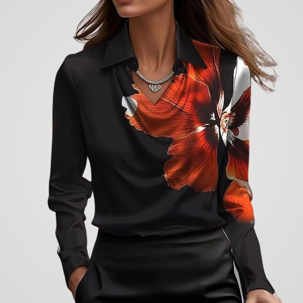 Women's Satin Draped Neck Collared Blouse