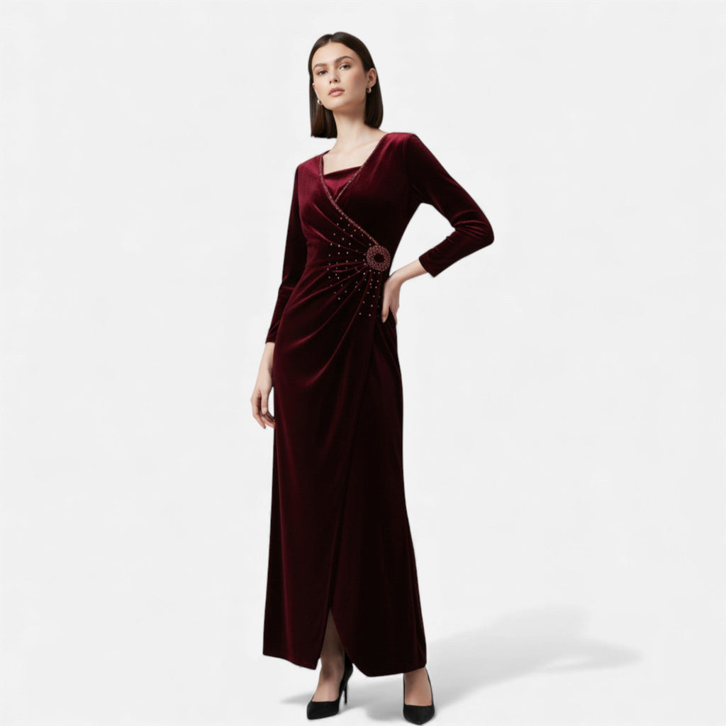 Women's Draped Velvet Wrap Dress