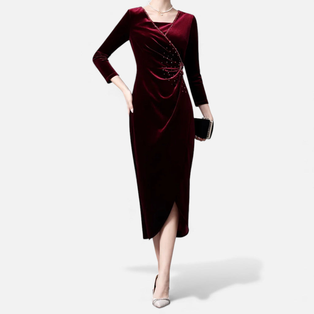 Women's Draped Velvet Wrap Dress