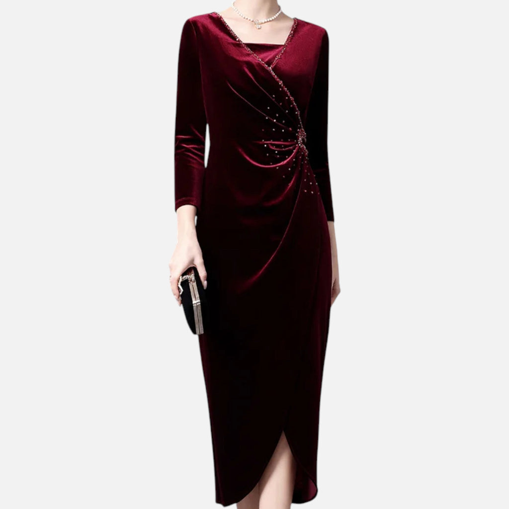 Women's Draped Velvet Wrap Dress
