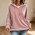 Women's Oversized Velvet Drawstring Hoodie with Gathered Cuffs