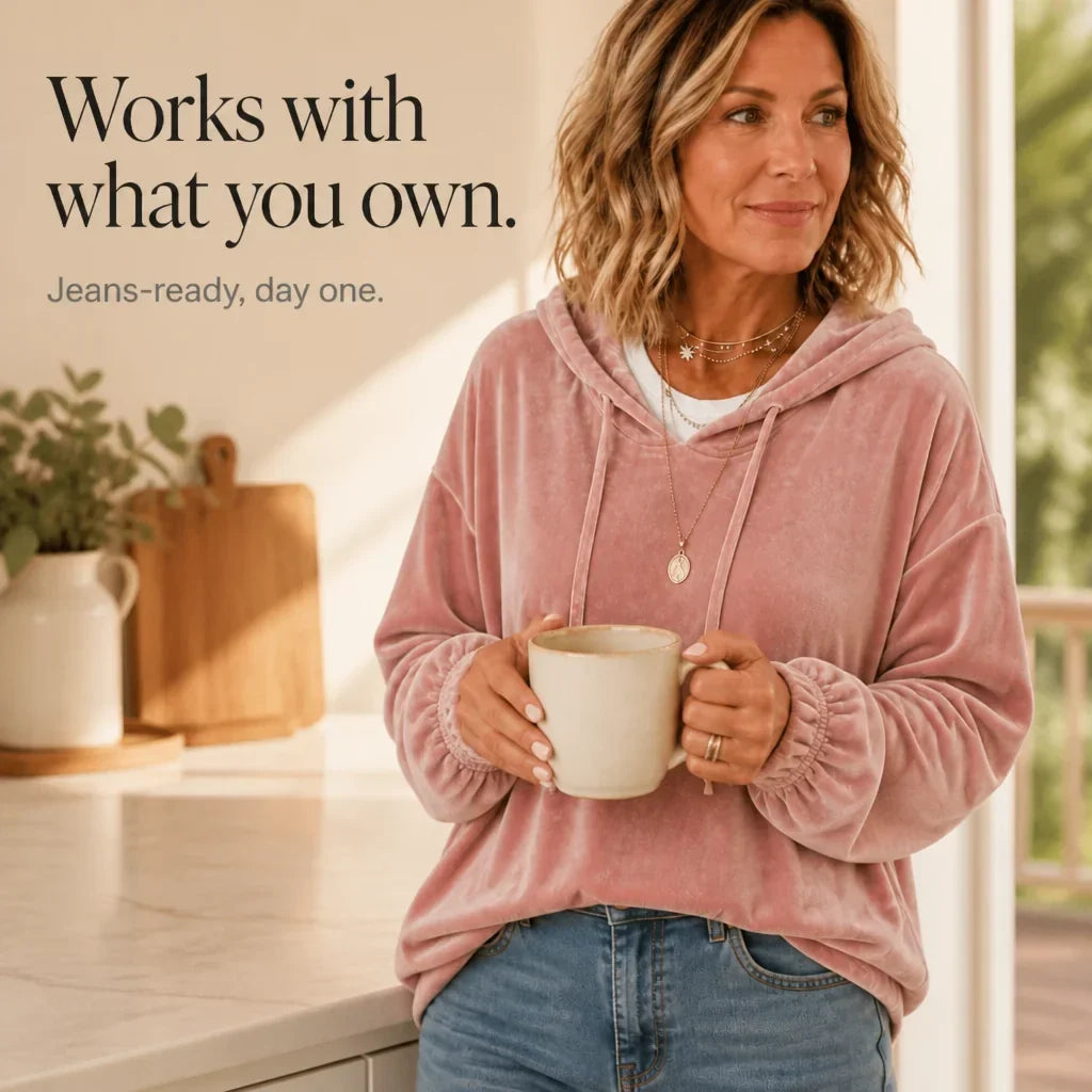 Women's Oversized Velvet Drawstring Hoodie with Gathered Cuffs