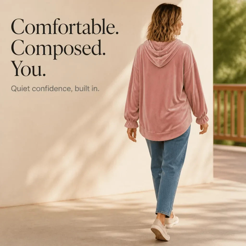 Women's Oversized Velvet Drawstring Hoodie with Gathered Cuffs