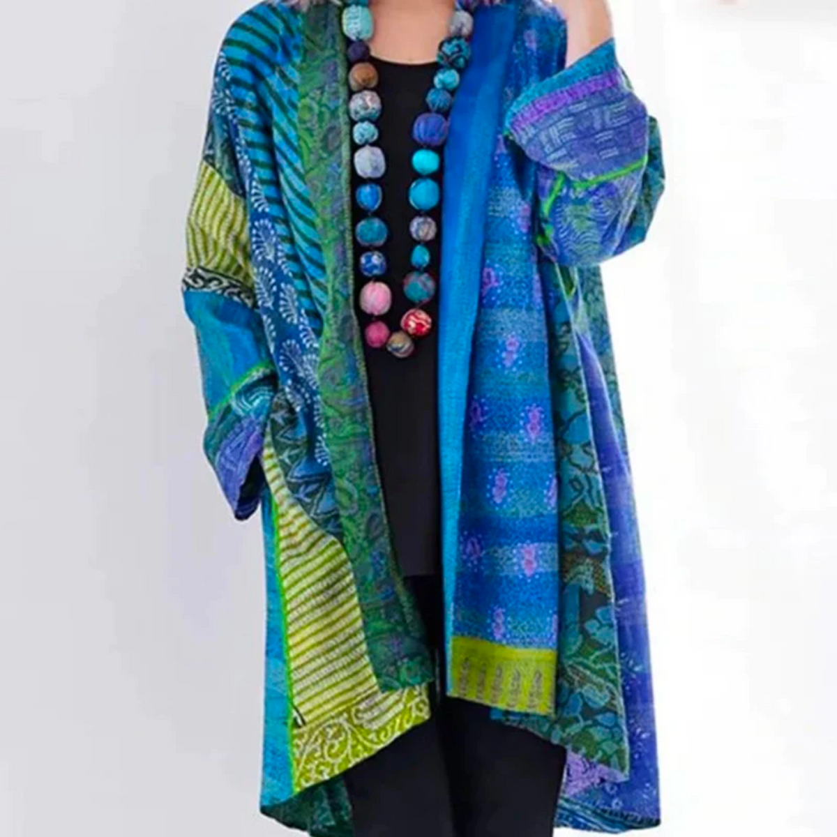Women's Boho Print Duster-Length Open Cardigan