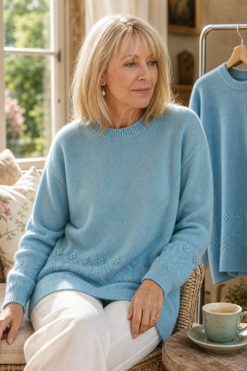 Women's Embroidered Cable Knit Crew Neck Sweater