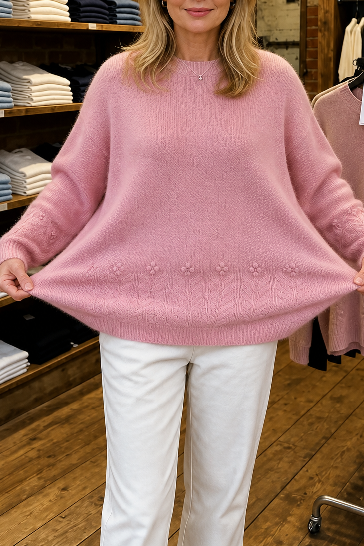 Women's Embroidered Cable Knit Crew Neck Sweater