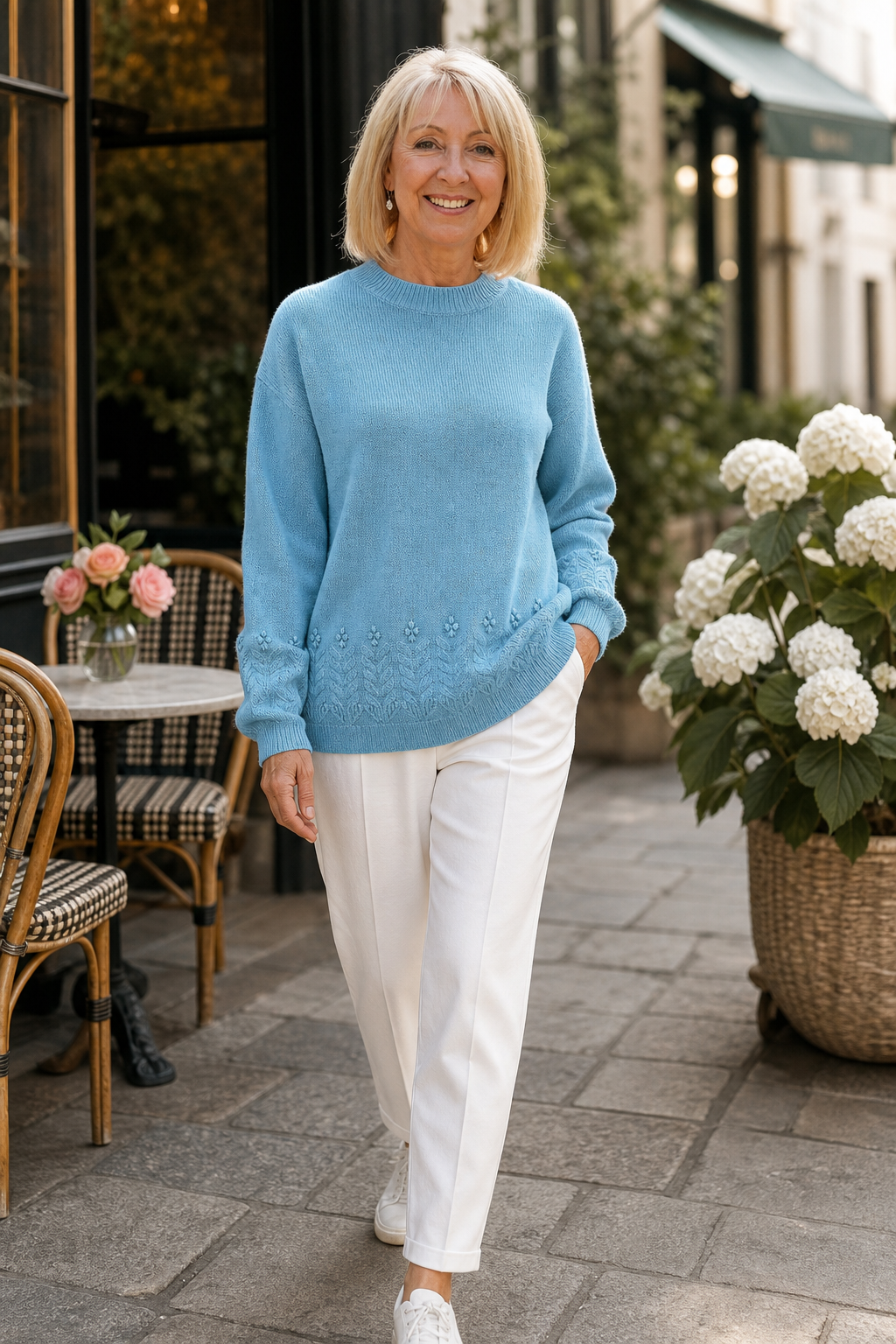 Women's Embroidered Cable Knit Crew Neck Sweater