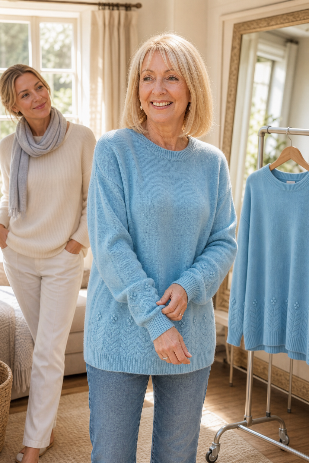 Women's Embroidered Cable Knit Crew Neck Sweater