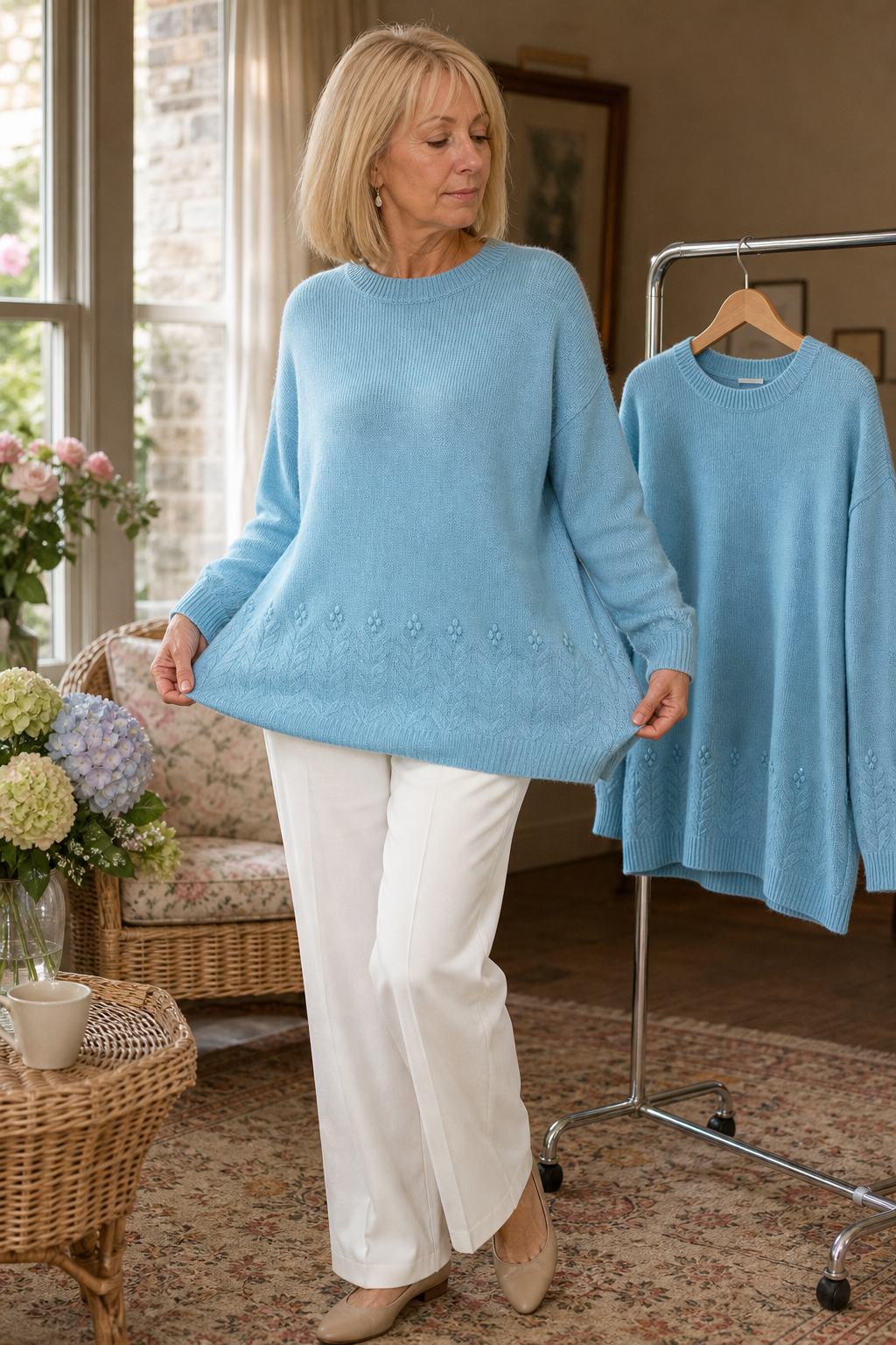 Women's Embroidered Cable Knit Crew Neck Sweater