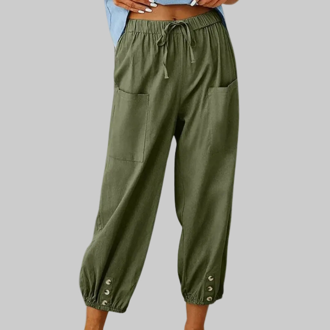 Women's Drawstring Cropped Pants with Pockets