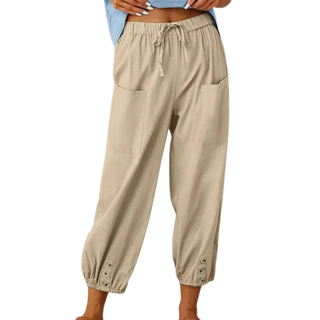 Women's Drawstring Cropped Pants with Pockets