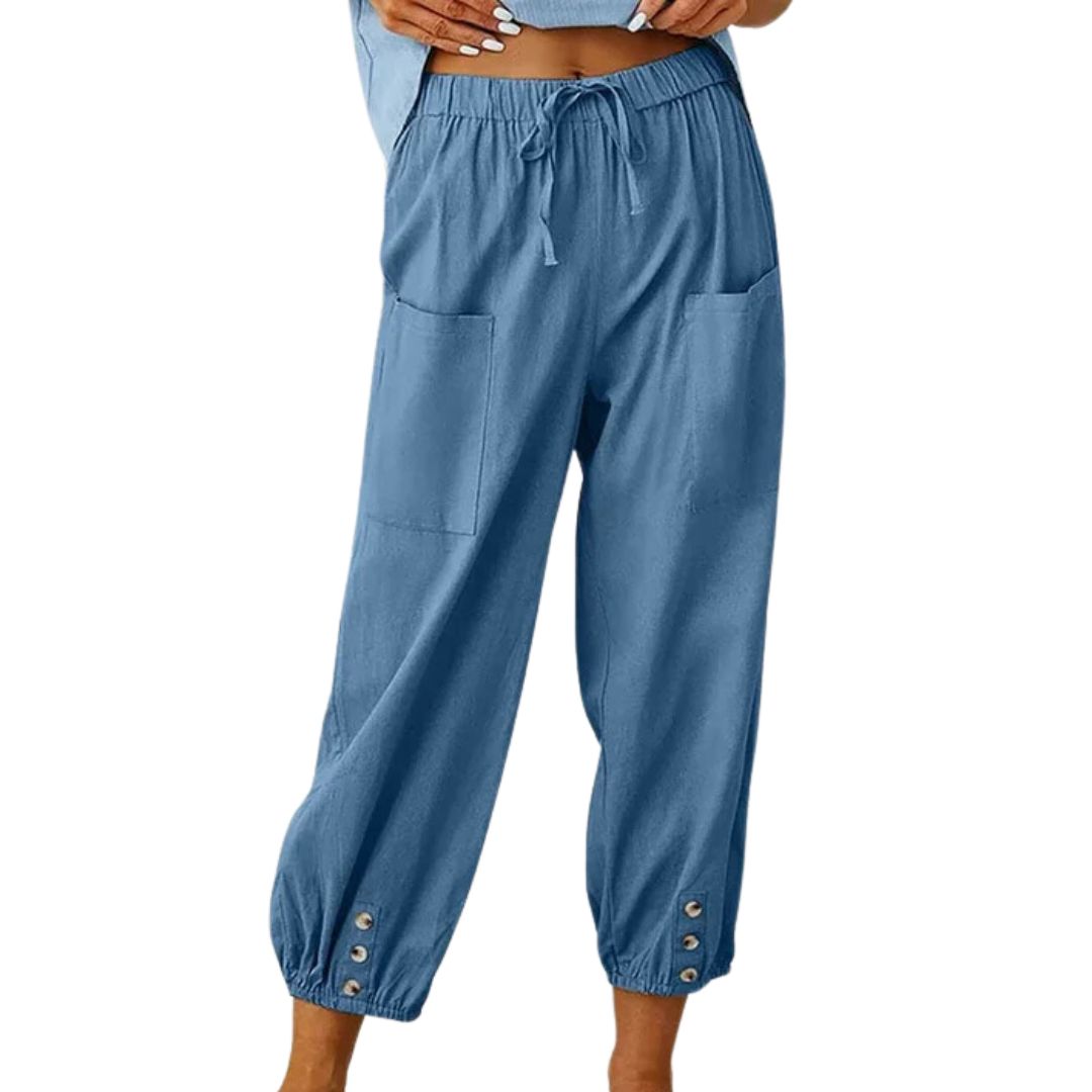 Women's Drawstring Cropped Pants with Pockets