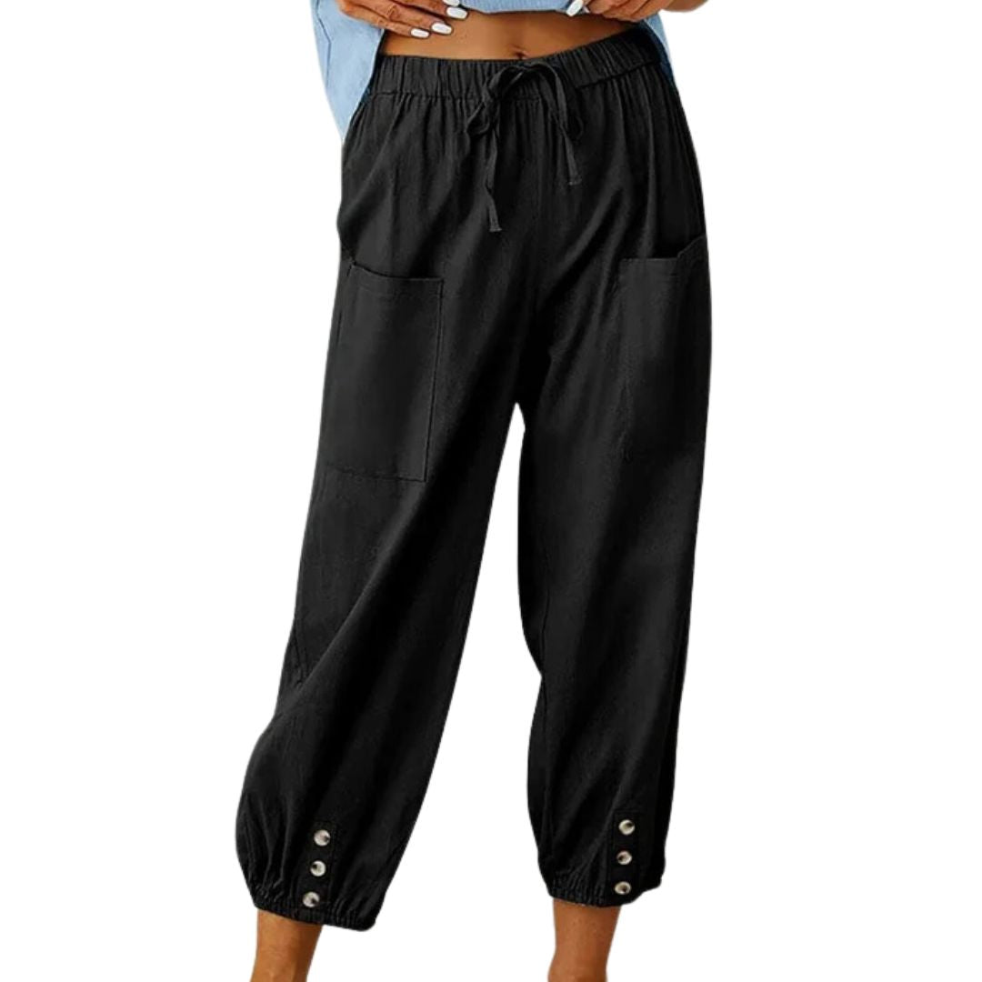 Women's Drawstring Cropped Pants with Pockets