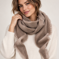 Women's Eyelash Fringe Cashmere-Feel Triangle Scarf in Taupe